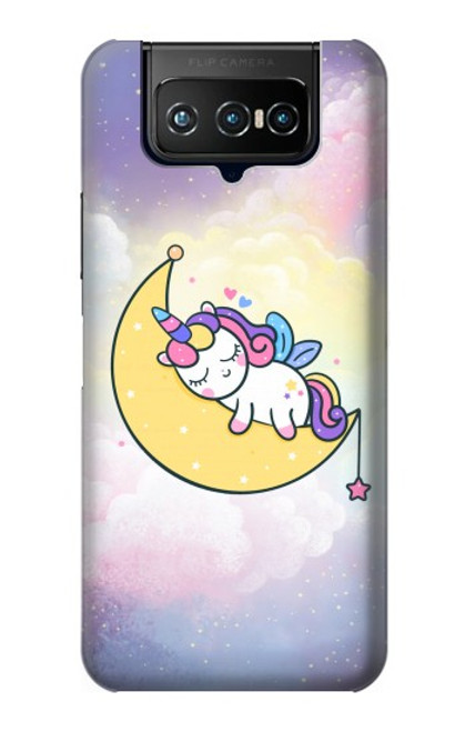 W3485 Cute Unicorn Sleep Hülle Schutzhülle Taschen und Leder Flip für ASUS ZenFone 7 Pro