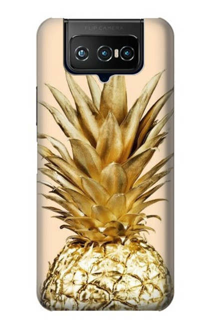 W3490 Gold Pineapple Hülle Schutzhülle Taschen und Leder Flip für ASUS ZenFone 7 Pro