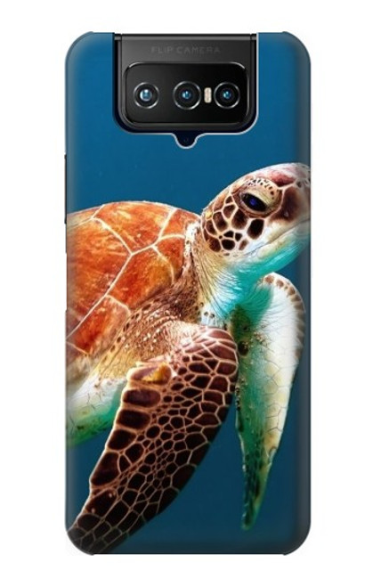 W3497 Green Sea Turtle Hülle Schutzhülle Taschen und Leder Flip für ASUS ZenFone 7 Pro
