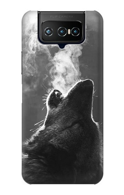 W3505 Wolf Howling Hülle Schutzhülle Taschen und Leder Flip für ASUS ZenFone 7 Pro