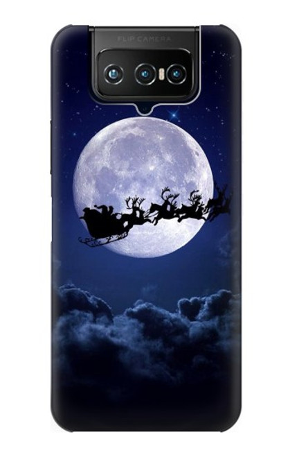 W3508 Xmas Santa Moon Hülle Schutzhülle Taschen und Leder Flip für ASUS ZenFone 7 Pro