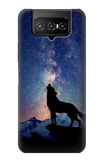 W3555 Wolf Howling Million Star Hülle Schutzhülle Taschen und Leder Flip für ASUS ZenFone 7 Pro