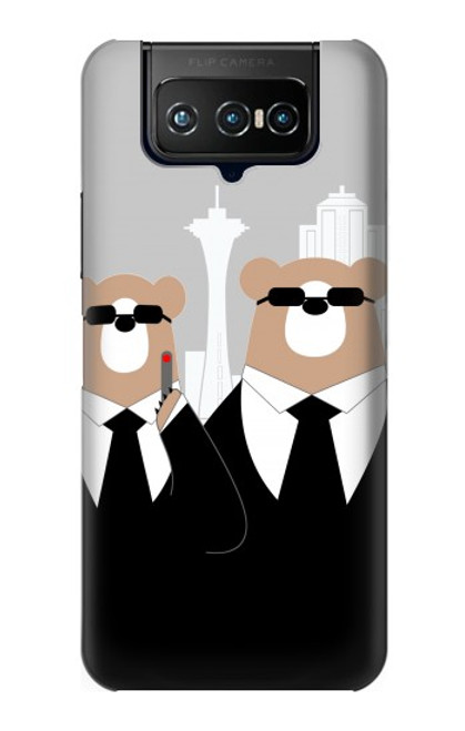 W3557 Bear in Black Suit Hülle Schutzhülle Taschen und Leder Flip für ASUS ZenFone 7 Pro