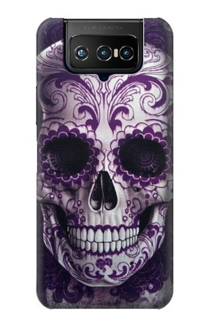 W3582 Purple Sugar Skull Hülle Schutzhülle Taschen und Leder Flip für ASUS ZenFone 7 Pro