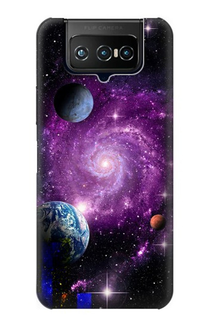 W3689 Galaxy Outer Space Planet Hülle Schutzhülle Taschen und Leder Flip für ASUS ZenFone 7 Pro