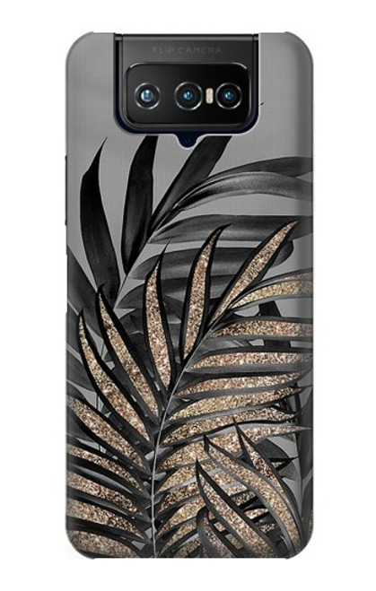 W3692 Gray Black Palm Leaves Hülle Schutzhülle Taschen und Leder Flip für ASUS ZenFone 7 Pro