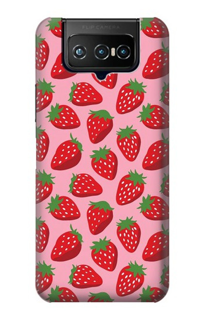 W3719 Strawberry Pattern Hülle Schutzhülle Taschen und Leder Flip für ASUS ZenFone 7 Pro