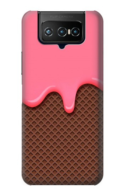 W3754 Strawberry Ice Cream Cone Hülle Schutzhülle Taschen und Leder Flip für ASUS ZenFone 7 Pro