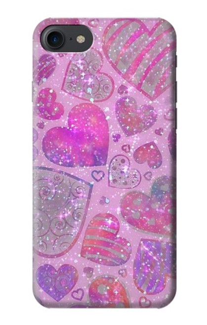 W3710 Pink Love Heart Hülle Schutzhülle Taschen und Leder Flip für iPhone 7, iPhone 8, iPhone SE (2020) (2022)