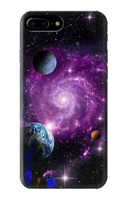 W3689 Galaxy Outer Space Planet Hülle Schutzhülle Taschen und Leder Flip für iPhone 7 Plus, iPhone 8 Plus