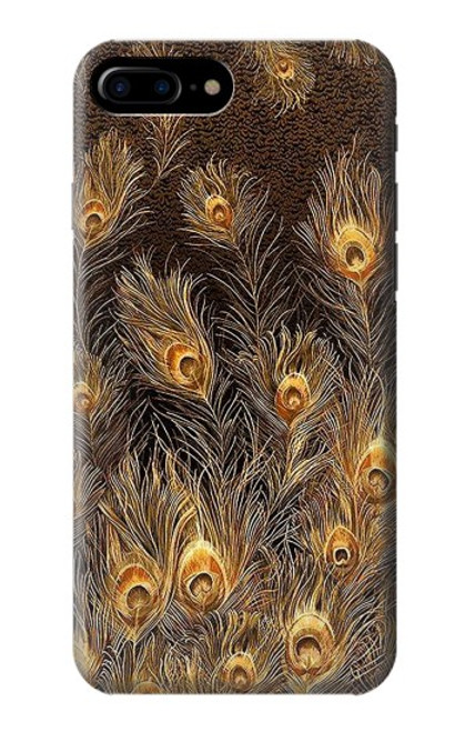 W3691 Gold Peacock Feather Hülle Schutzhülle Taschen und Leder Flip für iPhone 7 Plus, iPhone 8 Plus