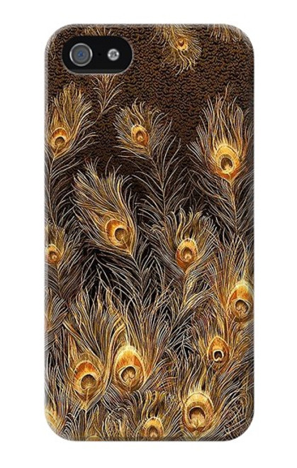 W3691 Gold Peacock Feather Hülle Schutzhülle Taschen und Leder Flip für iPhone 4 4S