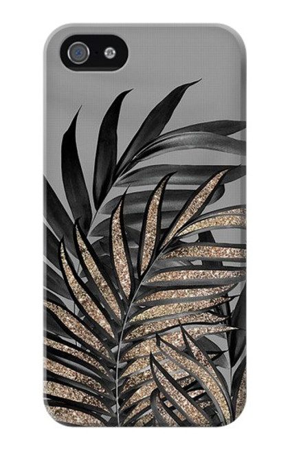 W3692 Gray Black Palm Leaves Hülle Schutzhülle Taschen und Leder Flip für iPhone 4 4S