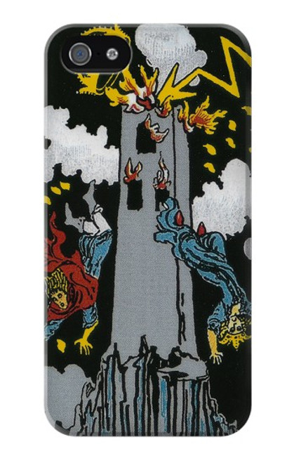 W3745 Tarot Card The Tower Hülle Schutzhülle Taschen und Leder Flip für iPhone 4 4S