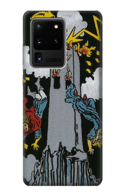 W3745 Tarot Card The Tower Hülle Schutzhülle Taschen und Leder Flip für Samsung Galaxy S20 Ultra