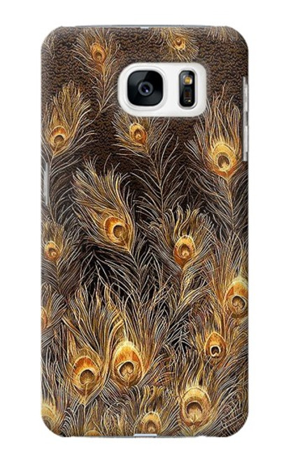 W3691 Gold Peacock Feather Hülle Schutzhülle Taschen und Leder Flip für Samsung Galaxy S7