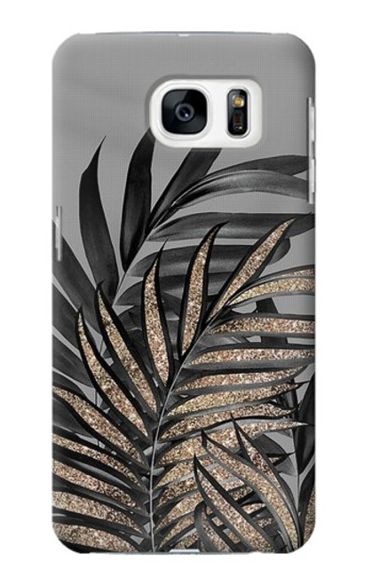 W3692 Gray Black Palm Leaves Hülle Schutzhülle Taschen und Leder Flip für Samsung Galaxy S7