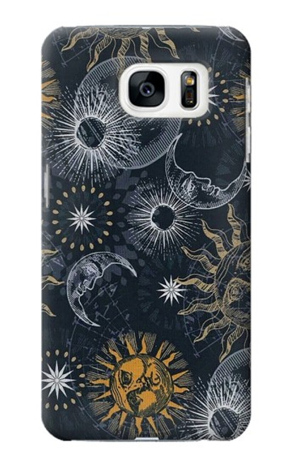 W3702 Moon and Sun Hülle Schutzhülle Taschen und Leder Flip für Samsung Galaxy S7