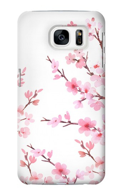 W3707 Pink Cherry Blossom Spring Flower Hülle Schutzhülle Taschen und Leder Flip für Samsung Galaxy S7