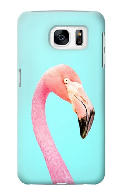 W3708 Pink Flamingo Hülle Schutzhülle Taschen und Leder Flip für Samsung Galaxy S7