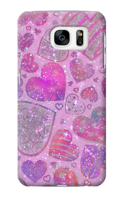 W3710 Pink Love Heart Hülle Schutzhülle Taschen und Leder Flip für Samsung Galaxy S7