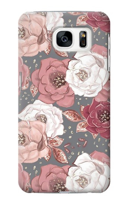 W3716 Rose Floral Pattern Hülle Schutzhülle Taschen und Leder Flip für Samsung Galaxy S7