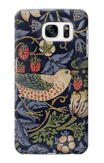 W3791 William Morris Strawberry Thief Fabric Hülle Schutzhülle Taschen und Leder Flip für Samsung Galaxy S7