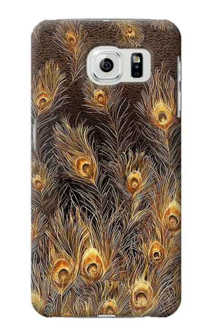 W3691 Gold Peacock Feather Hülle Schutzhülle Taschen und Leder Flip für Samsung Galaxy S6