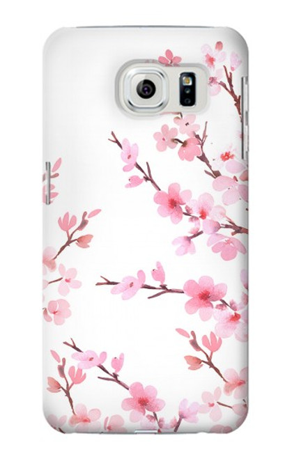 W3707 Pink Cherry Blossom Spring Flower Hülle Schutzhülle Taschen und Leder Flip für Samsung Galaxy S6