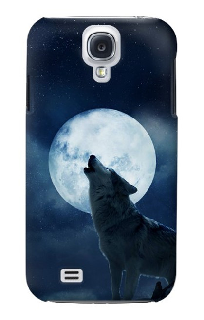 W3693 Grim White Wolf Full Moon Hülle Schutzhülle Taschen und Leder Flip für Samsung Galaxy S4