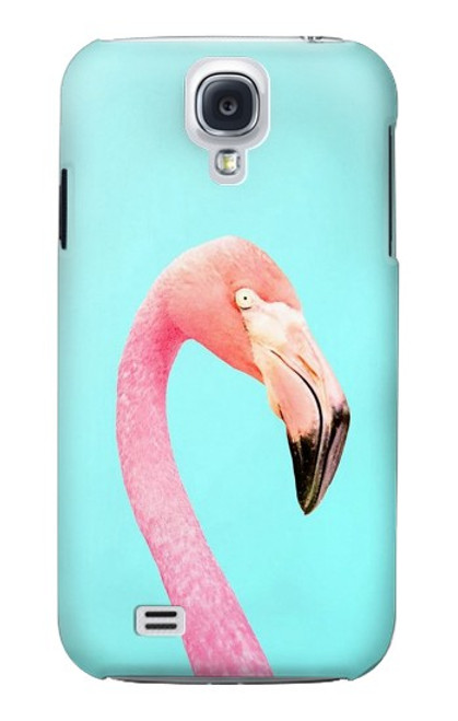 W3708 Pink Flamingo Hülle Schutzhülle Taschen und Leder Flip für Samsung Galaxy S4