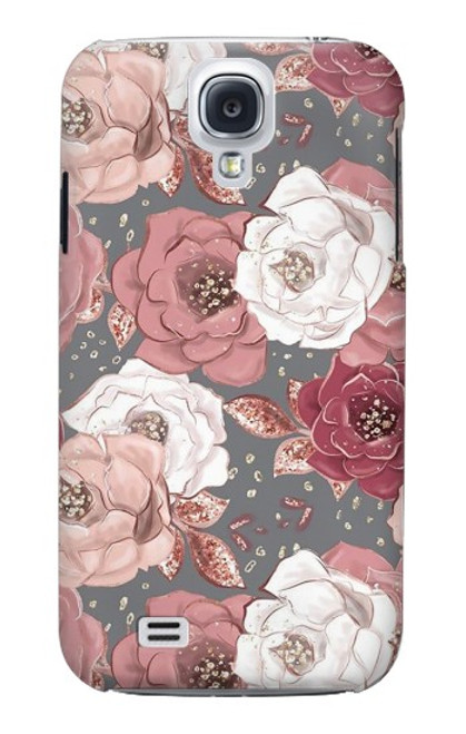 W3716 Rose Floral Pattern Hülle Schutzhülle Taschen und Leder Flip für Samsung Galaxy S4