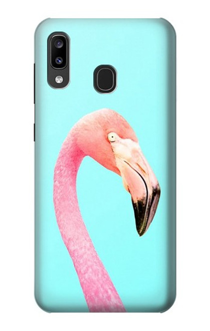 W3708 Pink Flamingo Hülle Schutzhülle Taschen und Leder Flip für Samsung Galaxy A20, Galaxy A30