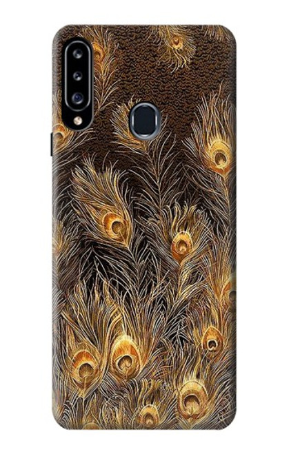 W3691 Gold Peacock Feather Hülle Schutzhülle Taschen und Leder Flip für Samsung Galaxy A20s