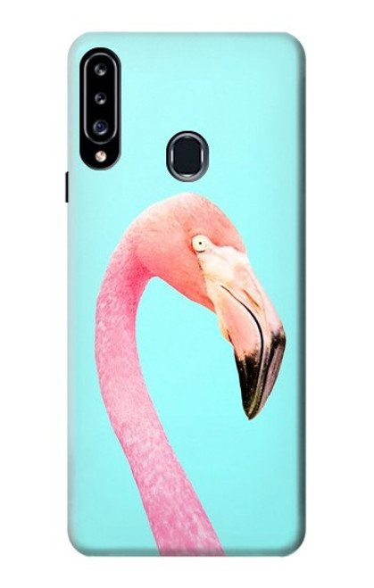 W3708 Pink Flamingo Hülle Schutzhülle Taschen und Leder Flip für Samsung Galaxy A20s