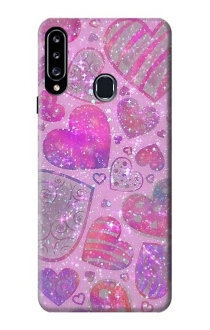 W3710 Pink Love Heart Hülle Schutzhülle Taschen und Leder Flip für Samsung Galaxy A20s