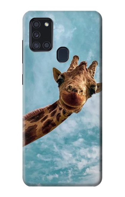 W3680 Cute Smile Giraffe Hülle Schutzhülle Taschen und Leder Flip für Samsung Galaxy A21s