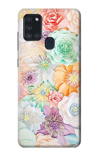 W3705 Pastel Floral Flower Hülle Schutzhülle Taschen und Leder Flip für Samsung Galaxy A21s