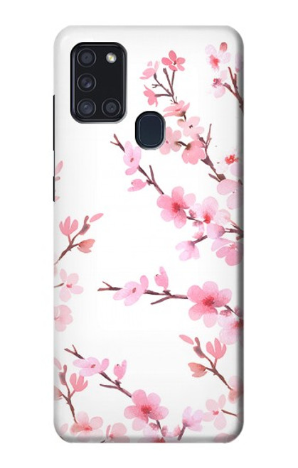 W3707 Pink Cherry Blossom Spring Flower Hülle Schutzhülle Taschen und Leder Flip für Samsung Galaxy A21s