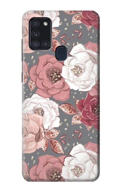 W3716 Rose Floral Pattern Hülle Schutzhülle Taschen und Leder Flip für Samsung Galaxy A21s