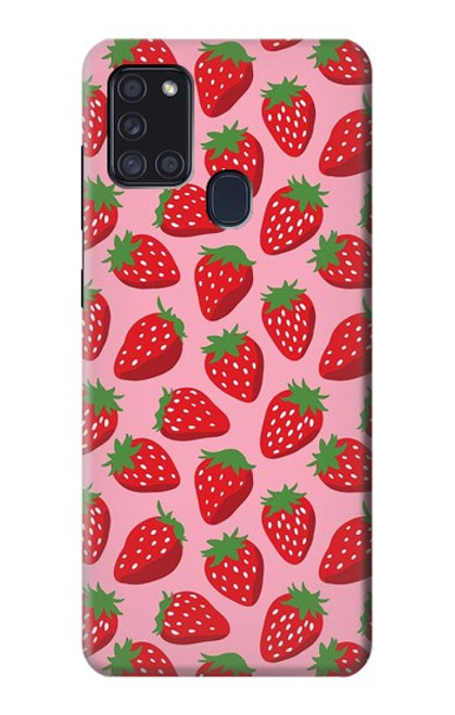 W3719 Strawberry Pattern Hülle Schutzhülle Taschen und Leder Flip für Samsung Galaxy A21s