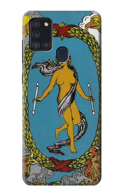 W3746 Tarot Card The World Hülle Schutzhülle Taschen und Leder Flip für Samsung Galaxy A21s