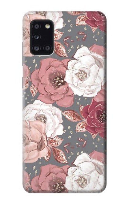 W3716 Rose Floral Pattern Hülle Schutzhülle Taschen und Leder Flip für Samsung Galaxy A31