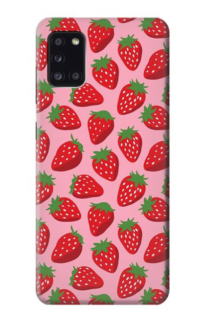 W3719 Strawberry Pattern Hülle Schutzhülle Taschen und Leder Flip für Samsung Galaxy A31