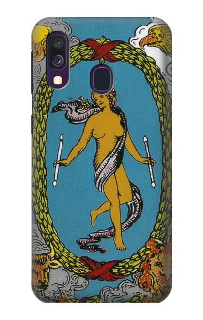 W3746 Tarot Card The World Hülle Schutzhülle Taschen und Leder Flip für Samsung Galaxy A40