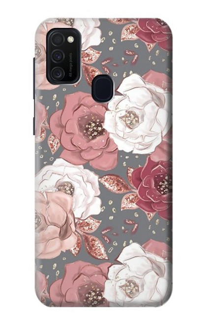 W3716 Rose Floral Pattern Hülle Schutzhülle Taschen und Leder Flip für Samsung Galaxy M21