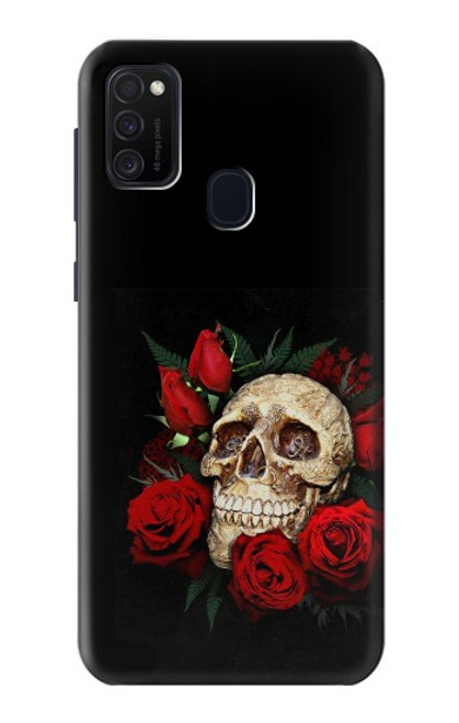 W3753 Dark Gothic Goth Skull Roses Hülle Schutzhülle Taschen und Leder Flip für Samsung Galaxy M21