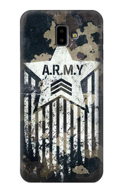 W3666 Army Camo Camouflage Hülle Schutzhülle Taschen und Leder Flip für Samsung Galaxy J6+ (2018), J6 Plus (2018)