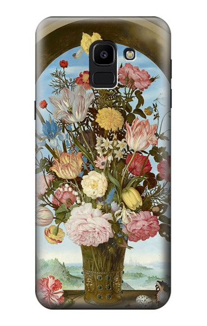 W3749 Vase of Flowers Hülle Schutzhülle Taschen und Leder Flip für Samsung Galaxy J6 (2018)