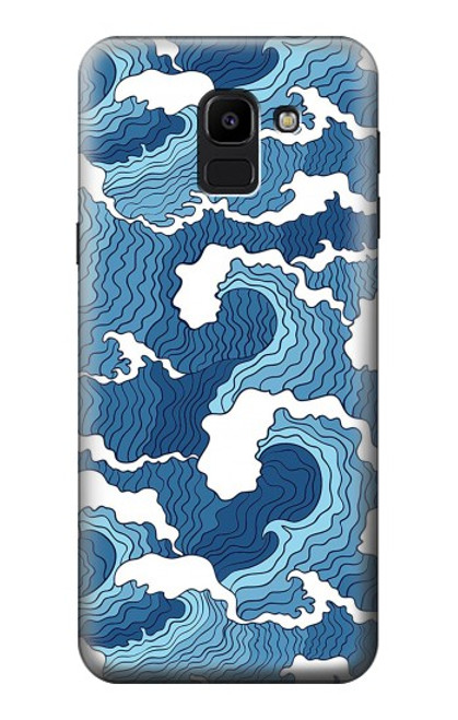 W3751 Wave Pattern Hülle Schutzhülle Taschen und Leder Flip für Samsung Galaxy J6 (2018)